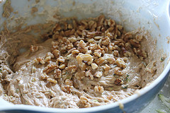 zucchini muffin batter and nuts