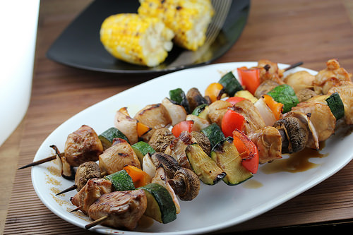Grilled Oriental Chicken Kabobs recipe with grilled Corn on the Cob plain