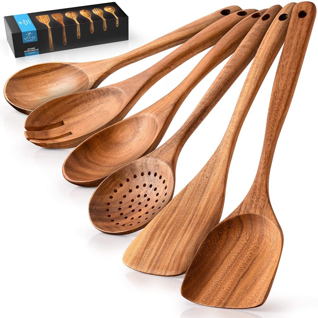Zulay Kitchen Premium Wooden Utensils For Cooking - 6 Pc Set