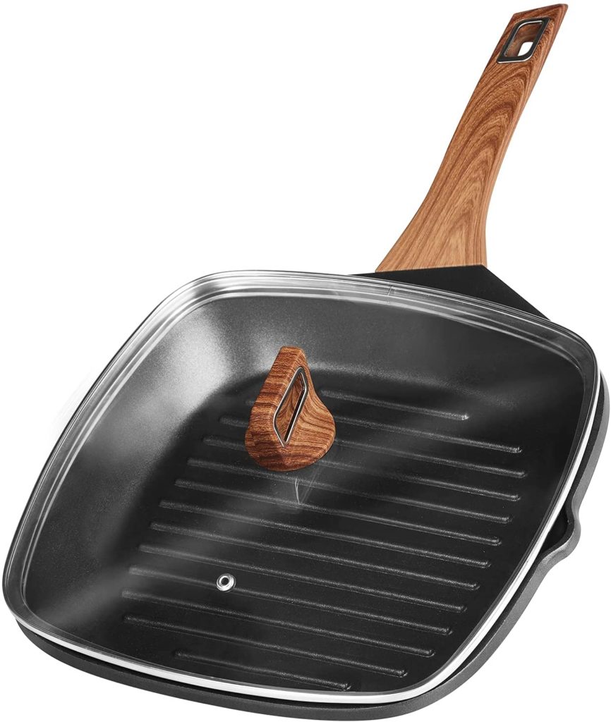 Insetfy Grill Pan for Stove Tops with Lid Nonstick Square Griddle Pan Induction Steak Bacon Pan