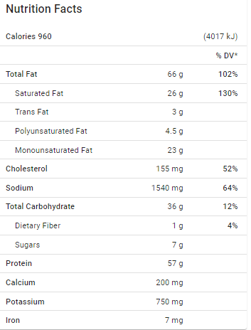Wendy's Baconator Cheeseburger Nutrition Facts