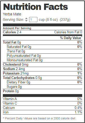 yerba mate Nutrition Facts