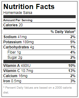 Homemade salsa Nutrition facts