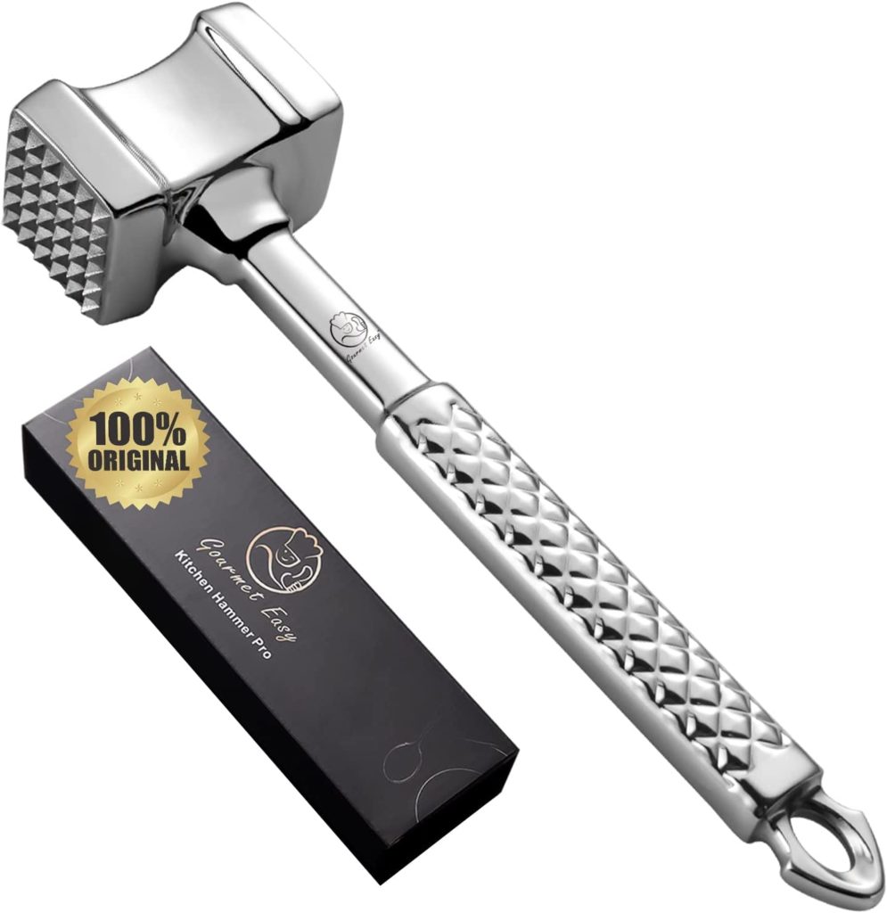 Meat Tenderizer Stainless Steel - Premium Classic Meat Hammer - Kitchen Meat Mallet